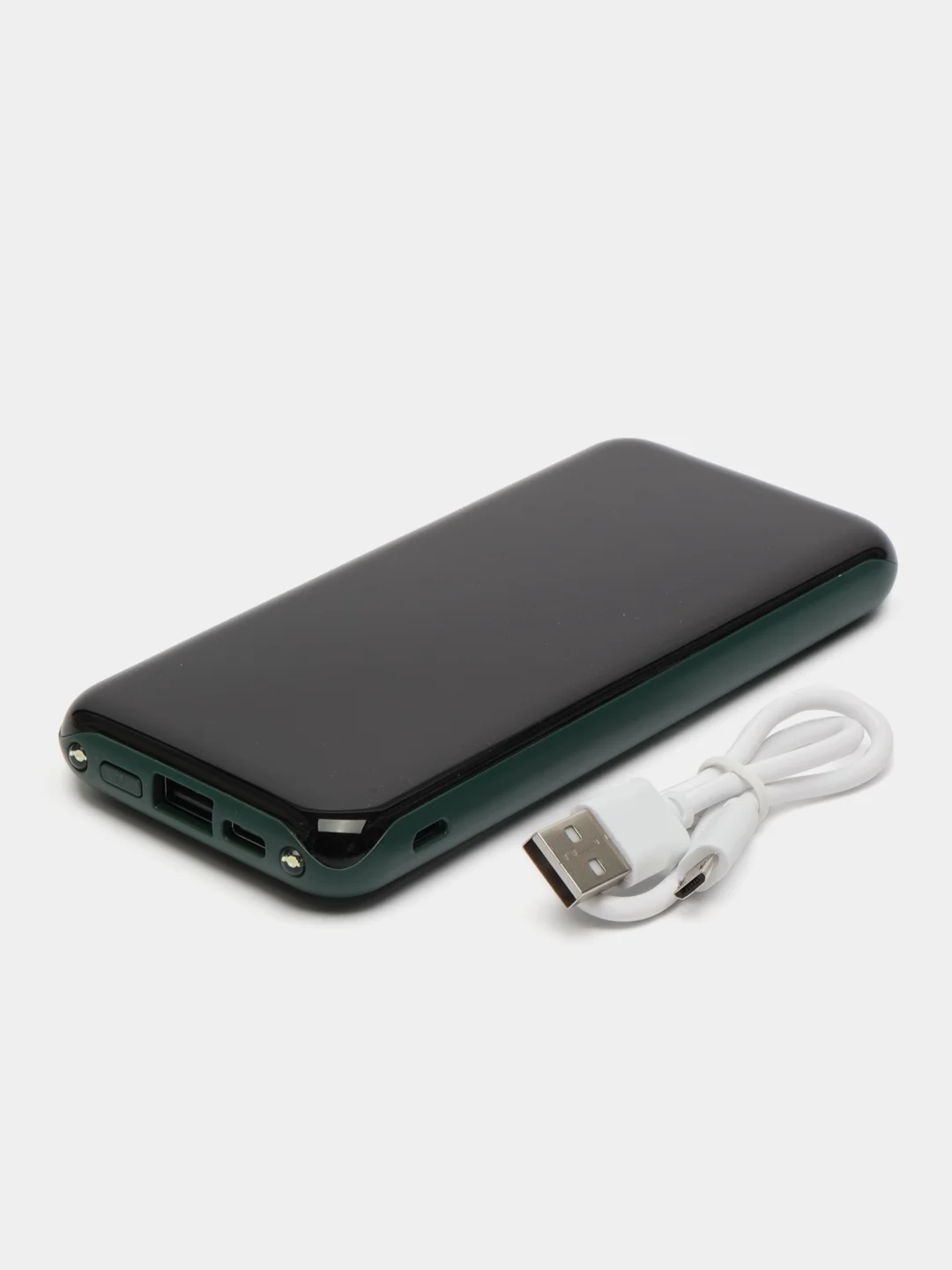 Зеленый внешний аккумулятор / Powerbank / повербанк с встроенными проводами 20000 мАч
