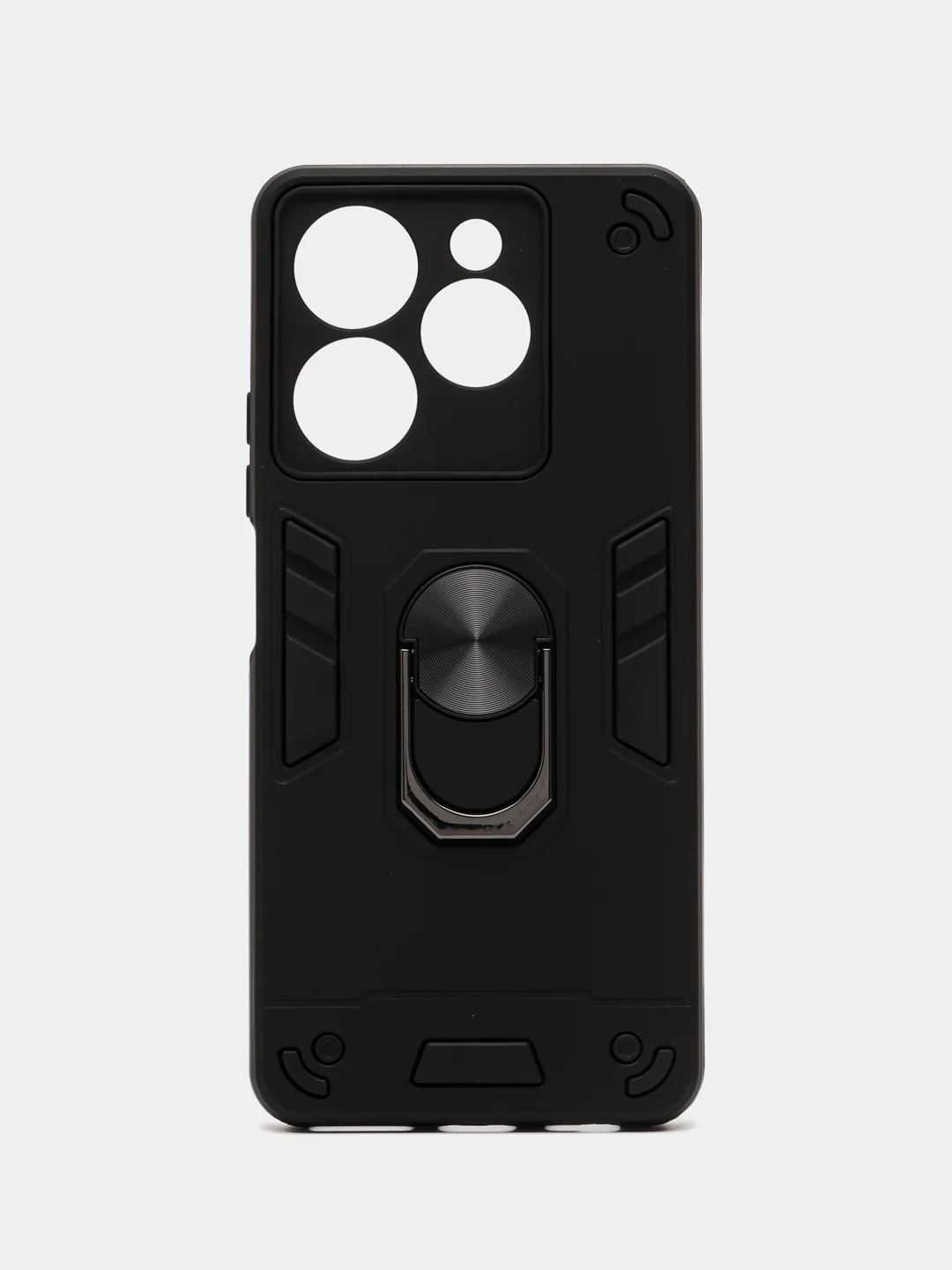 Черный чехол для Tecno Spark 10 Pro противоударный, с металлической подставкой кольцом