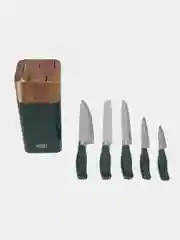 Тёмно-зелёный набор кухонных ножей c подставкой, 6 предметов KING