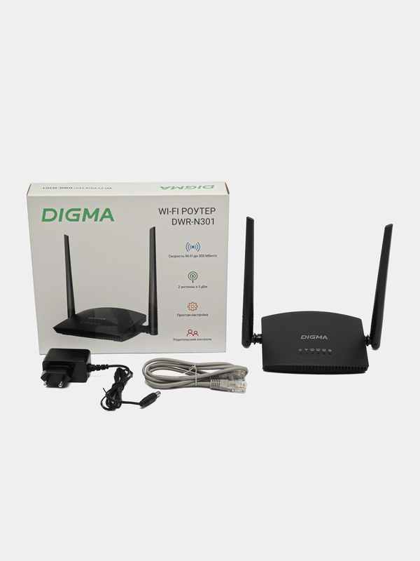 Wi-Fi роутер Digma DWR-N301, N300, черный