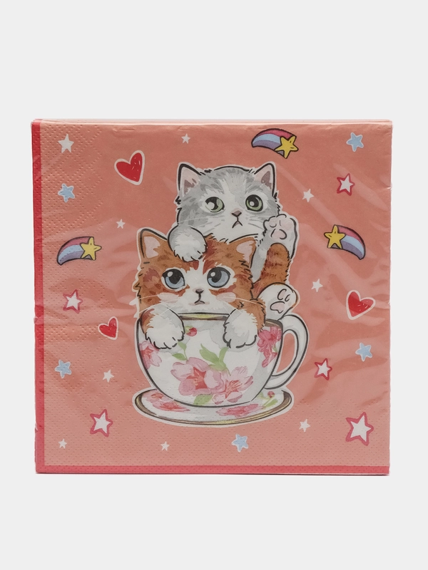 Салфетки бумажные трехслойные Котики на розовом, 33*33 см, 20 шт