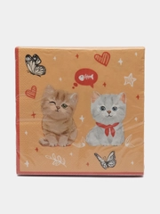 Салфетки бумажные трехслойные Котики на персиковом, 33*33 см, 20 шт