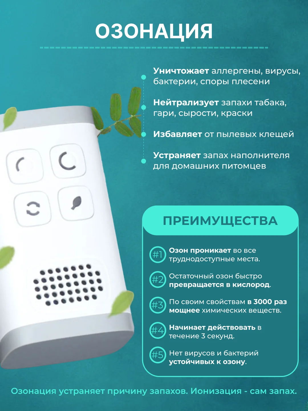 Белый озонатор ионизатор воздуха 2 в 1, бактерицидный очиститель бытовой