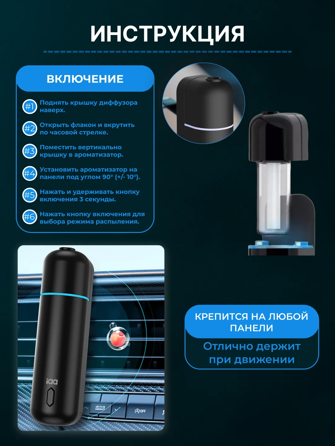 Угольный ароматизатор в машину на дефлектор / автоматический, пахучка автопарфюм, набор в авто