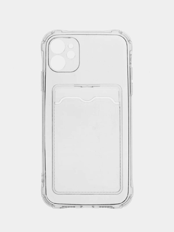 Чехол iPhone 11, 12 Pro, XR, X, XS, XS MAX, 6, 7, 8 Plus с карманом для карт, прозрачный