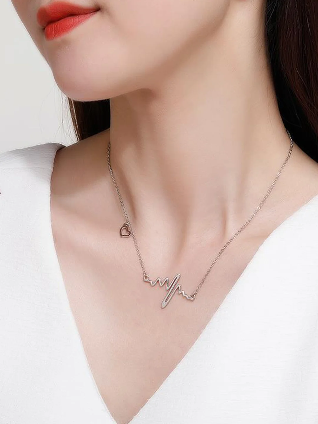 Серебряный женская цепочка ожерелье с подвеской сердцебиение