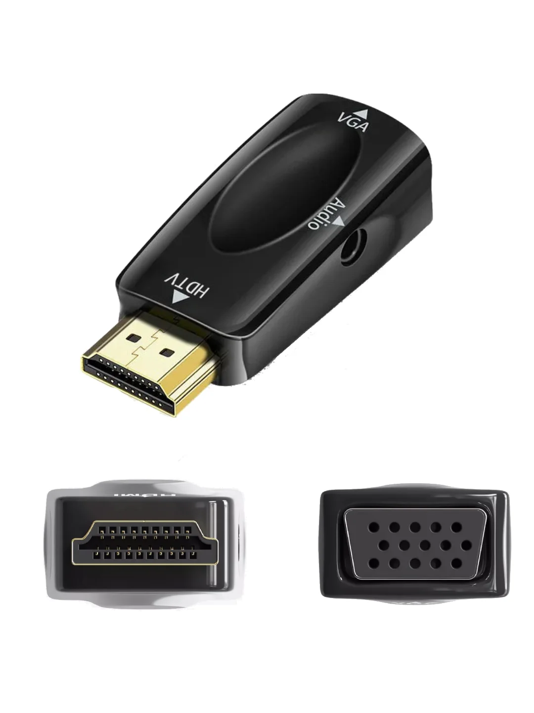 Черный портативный адаптер переходник конвертер HDMI - VGA с аудио выходом 3,5 mm