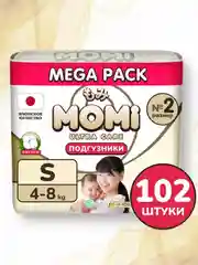 MOMI ULTRA CARE MEGA PACK подгузники S (4-8 кг). 102 шт