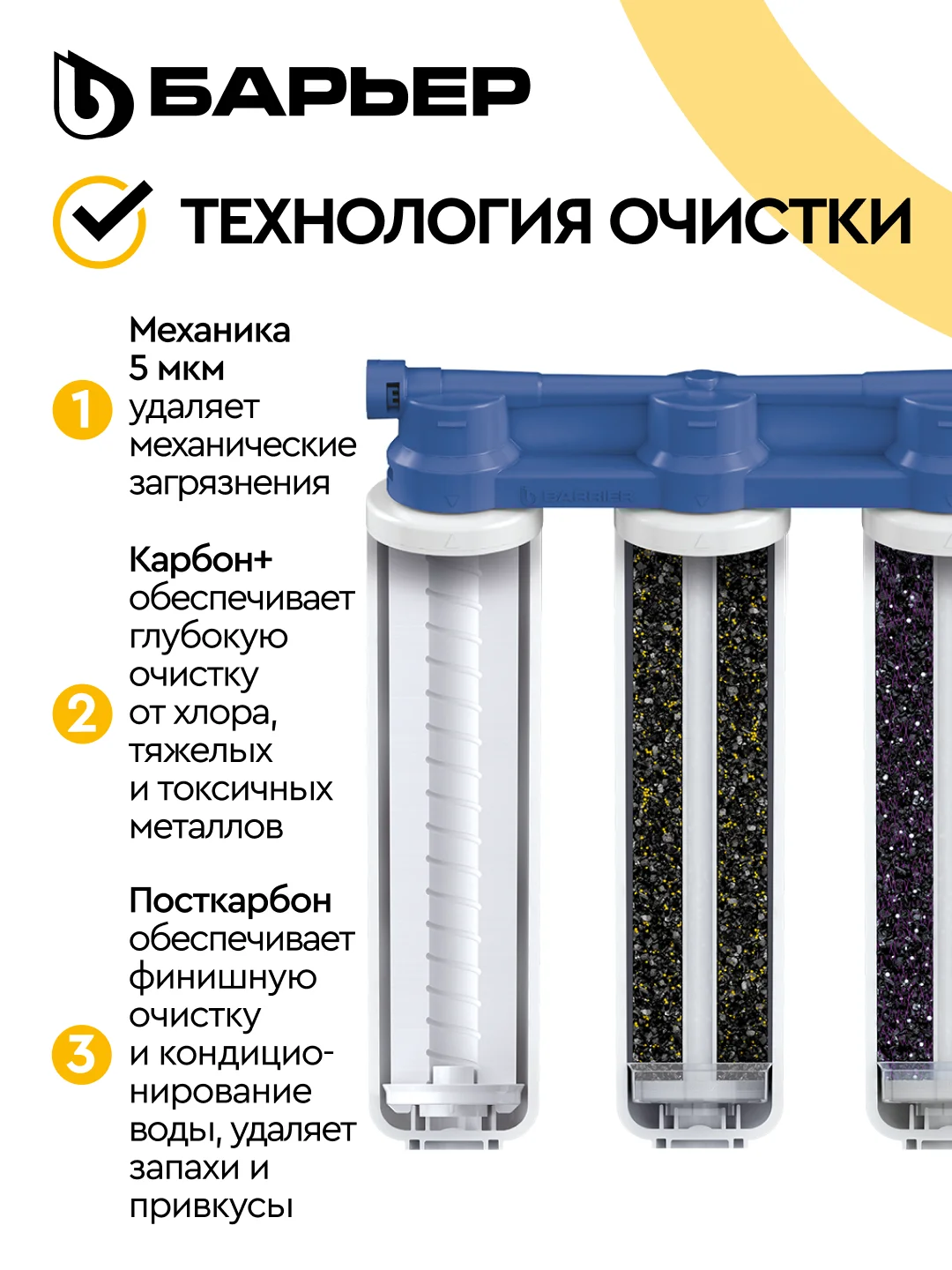 Фильтр под мойку трехступенчатый, быстросъемный БАРЬЕР ЭКСПЕРТ СЛИМ Классик