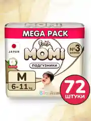 MEGA PACK MOMI ULTRA CARE подгузники M (6-11 кг). 72 шт