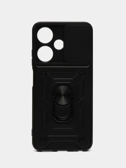 Черный чехол Infinix Hot 30i / Хот 30Ай противоударный, с металлической подставкой кольцом