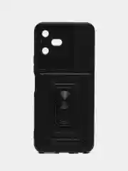 Черный чехол Tecno Pova Neo 3 / Пова Нео 3 противоударный, с металлической подставкой кольцом