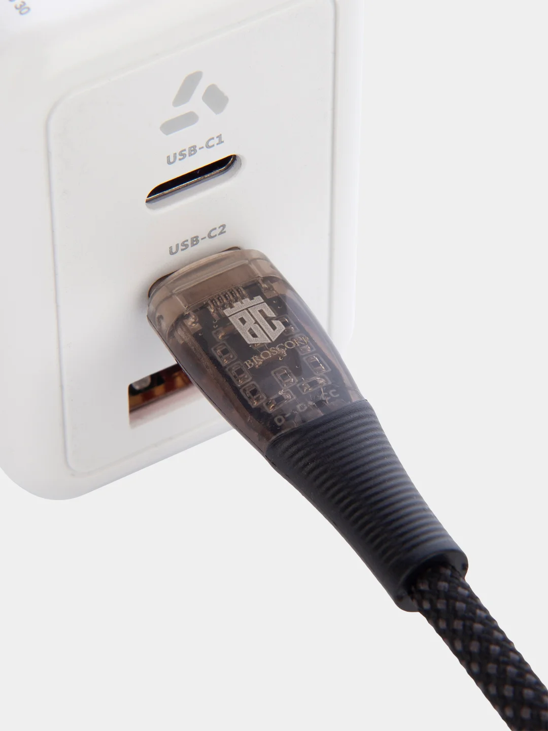 Черный кабель Type-C to Type-C / Lightning to USB-C для быстрой зарядки телефона BROSCORP 1 м