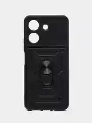 Черный чехол для Xiaomi Redmi 13C / Poco C65 противоударный, с металлической подставкой кольцом
