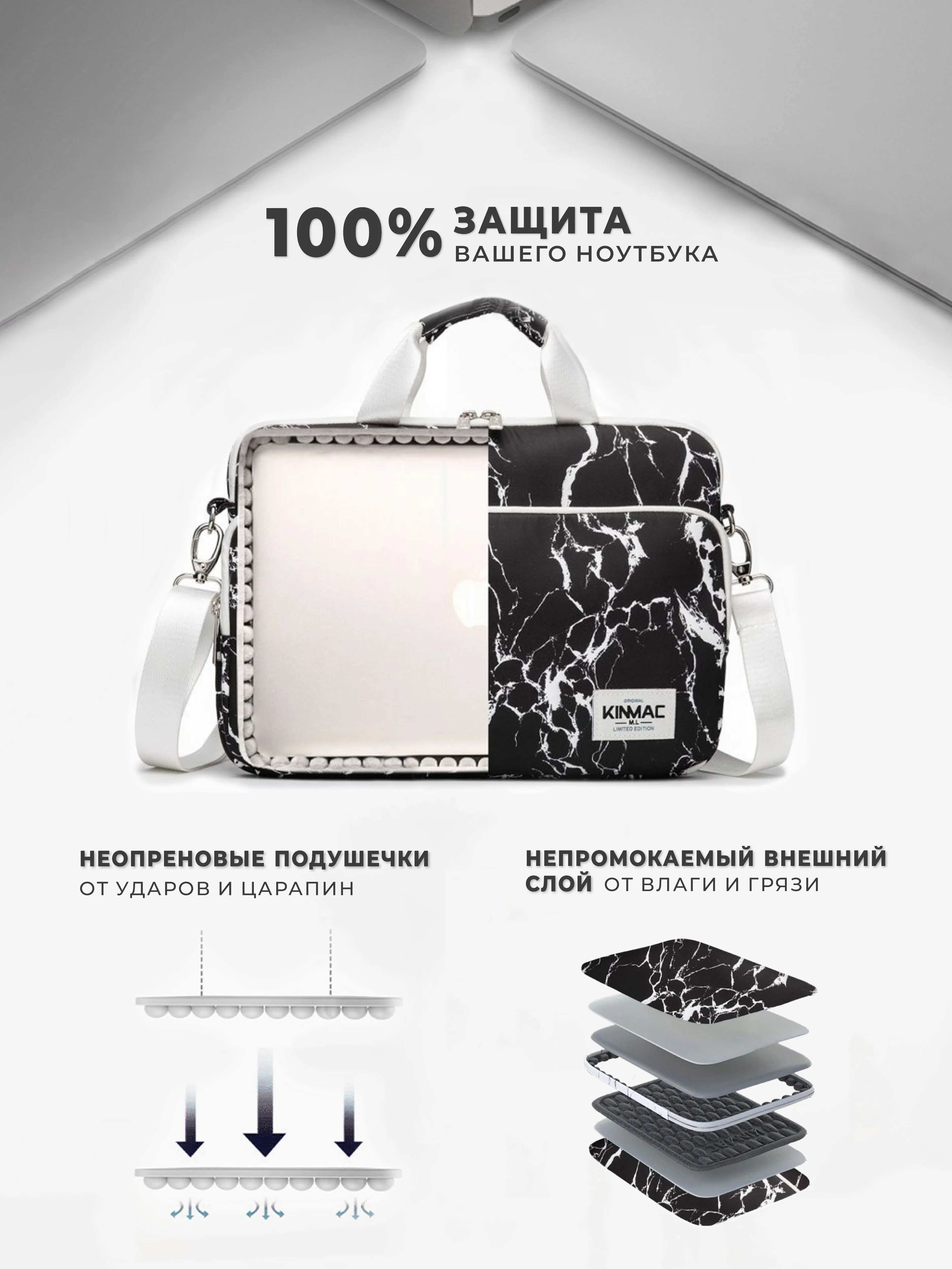 Разноцветный сумка для ноутбука 15.6,16 и 17 дюймов KINMAC, с ремнем на плечо и большим карманом спереди