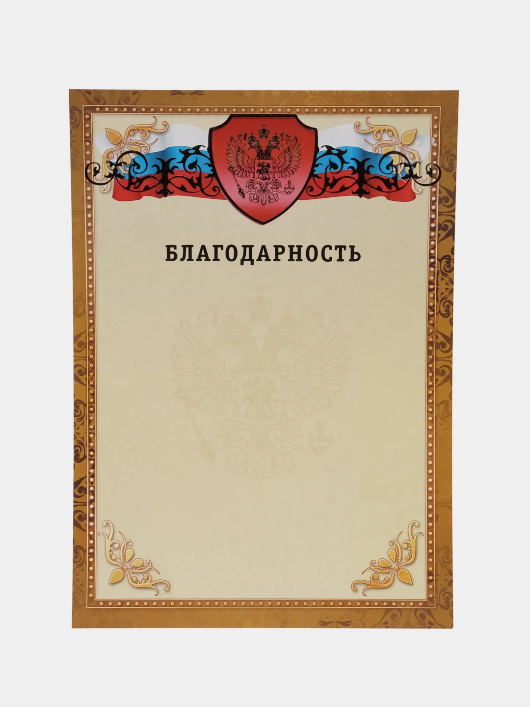 Бронзовый благодарность, благодарственное письмо, герб РТ, герб РФ, размер 21*29,7 см