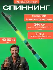 Спиннинг рыболовный, складной, телескопический