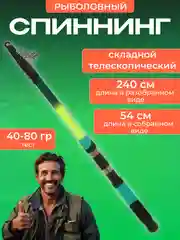 Спиннинг рыболовный, складной, телескопический