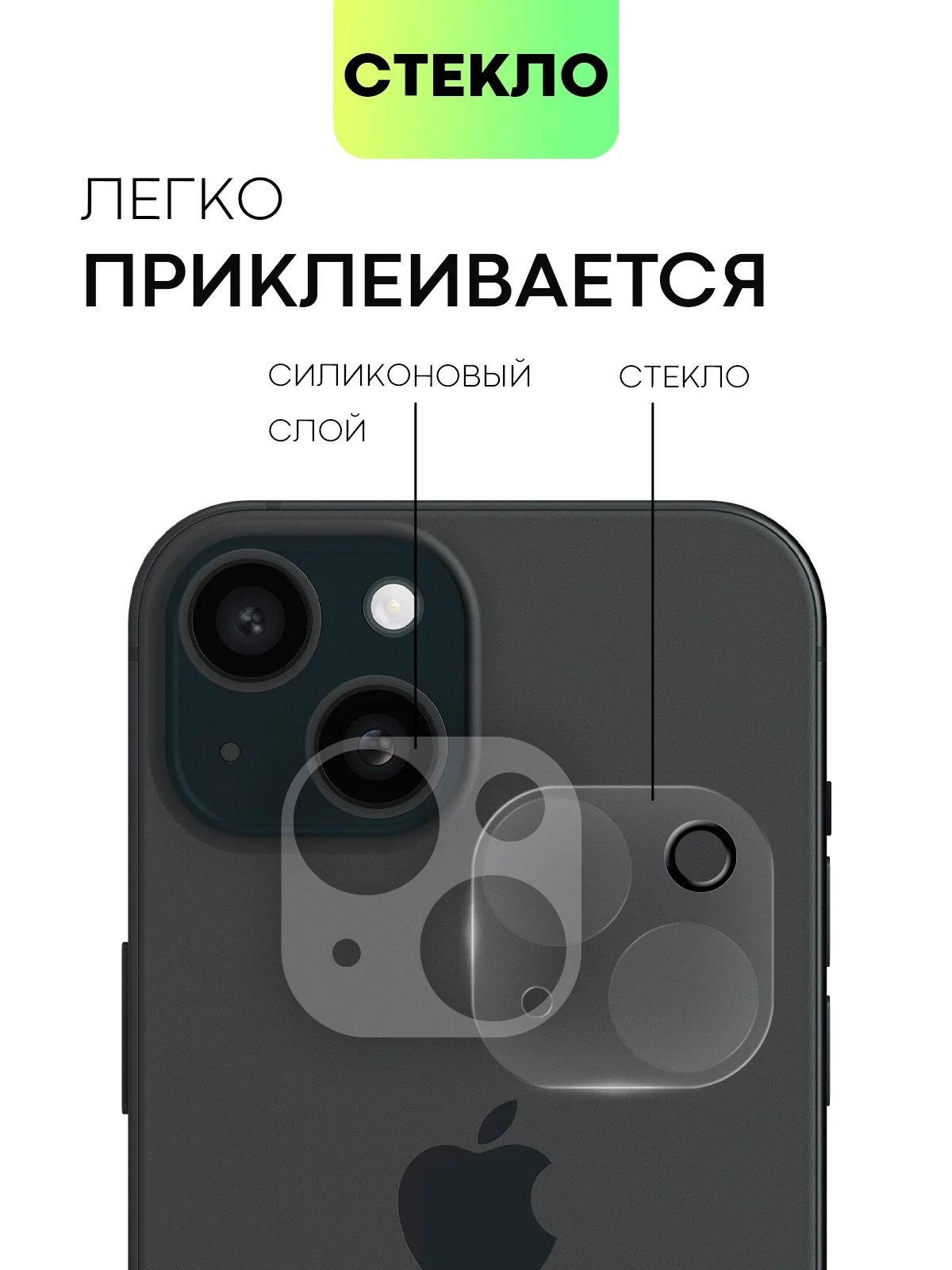 Прозрачный стекло на камеру на Apple iPhone 15,14,13, Pro Max/Pro/Plus/Mini защитное BROSCORP, 4 вида