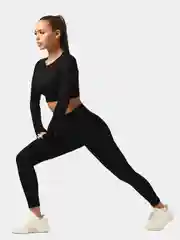 Черный спортивный костюм женский для фитнеса, йоги