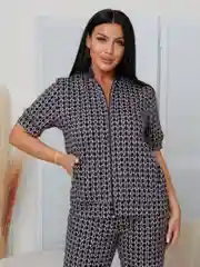 Черный пижама костюм женский трикотажный с брюками