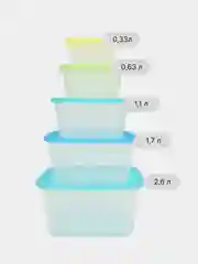 Набор контейнеров для продуктов с крышкой 5 штук: 2.6л, 1.7л, 1.1л, 0,63л, 0,33л