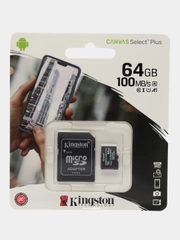 Карта памяти microSDXC UHS-I Kingston Canvas Select Plus 64 ГБ, 100 МБ/с, Class 10