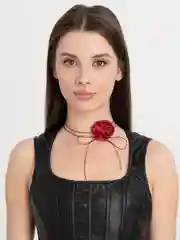 Бордовый чокер цветок на шею, украшение на шею, чокер с розой