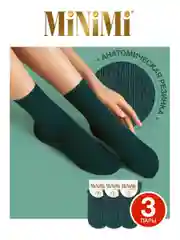 Тёмно-зелёный носки женские MiNiMi COTONE 1203 высокие меланжевые из хлопка набор 3 пары