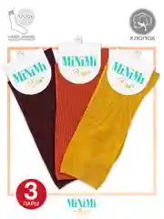Разноцветный носки женские MiNiMi FRESH 4103 высокие в рубчик из хлопка 3 пары