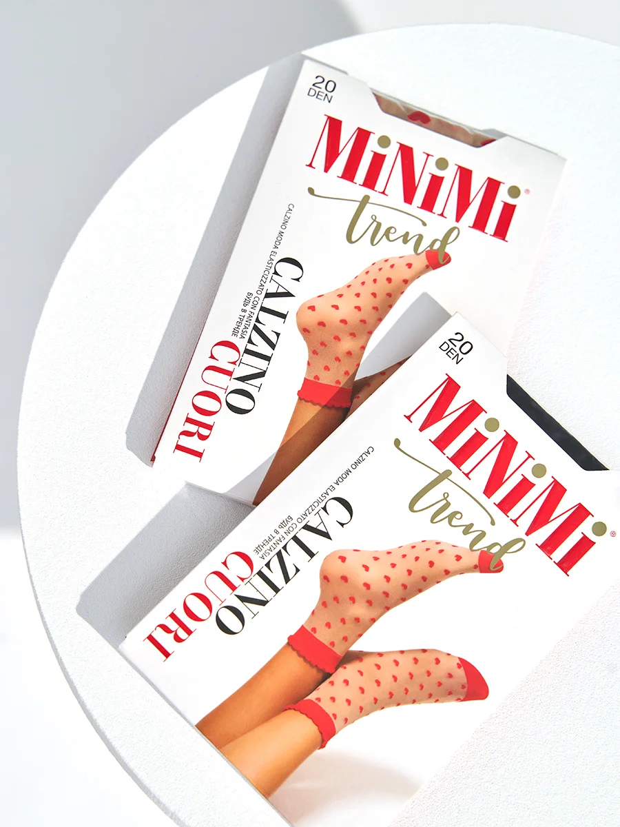 Молочный носки женские MiNiMi CUORI 20 den с рисунком сердечки, фантазийные набор 2 упаковки
