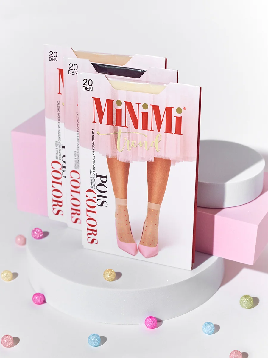 Молочный носки женские MiNiMi POIS COLORS 20 den с рисунком горошек набор 2 упаковки