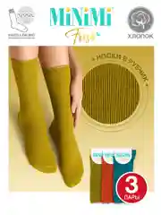 Разноцветный носки женские MiNiMi FRESH 4103 высокие в рубчик из хлопка 3 пары