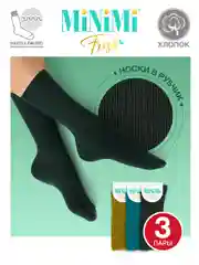 Разноцветный носки женские MiNiMi FRESH 4103 высокие в рубчик из хлопка 3 пары