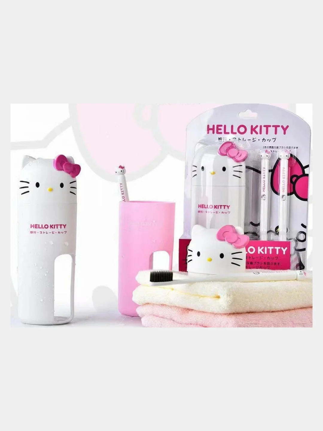 Набор зубных щёток с футляром Hello Kitty, My Melody, Kuromi щётка Куроми, Хэллоу Китти