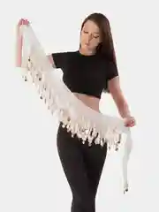 Белый пояс для восточных танцев с монетами
