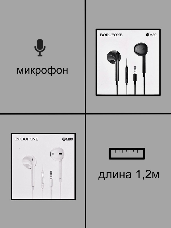 Наушники проводные с микрофоном Borofone M80 с кабелем 1,2 м. Jack 3.5 mm