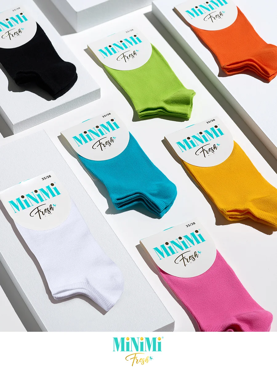 Зеленый носки женские MiNiMi FRESH 4102 короткие спортивные из хлопка набор 5 пар