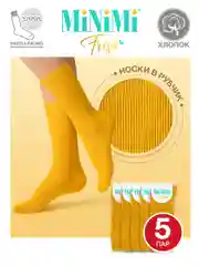 Золотистый хаки носки женские MiNiMi FRESH 4103 высокие в рубчик из хлопка 5 пар