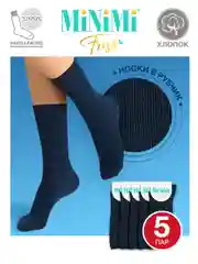 Синий носки женские MiNiMi FRESH 4103 высокие в рубчик из хлопка 5 пар