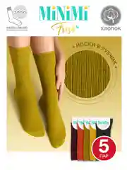 Разноцветный носки женские MiNiMi FRESH 4103 высокие в рубчик из хлопка 5 пар