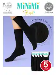 Черный носки женские MiNiMi FRESH 4103 высокие в рубчик из хлопка 5 пар