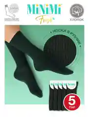 Тёмно-зелёный носки женские MiNiMi FRESH 4103 высокие в рубчик из хлопка 5 пар