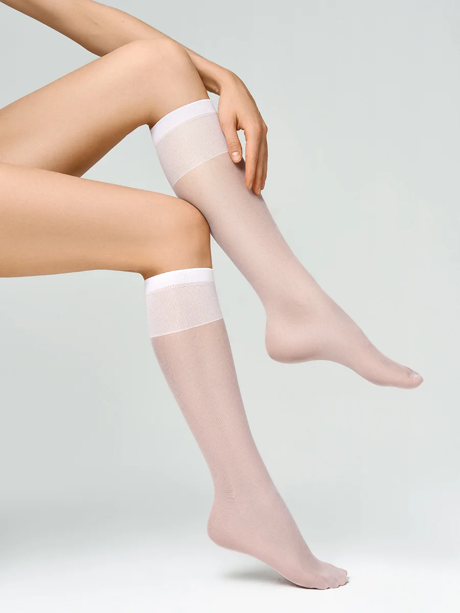 Белый гольфы женские MiNiMi ELASTIC 20 den тонкие капроновые набор 2 упаковки