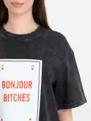 Серый футболка оверсайз варенка унисекс однотонный 3 цвета, "BONJOUR BITCHES" хлопок