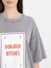 Серый футболка оверсайз варенка унисекс однотонный 3 цвета, "BONJOUR BITCHES" хлопок