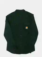 Тёмно-зелёный однотонная мужская рубашка carhartt из хлопка с воротником-стойкой