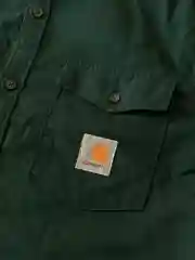 Тёмно-зелёный однотонная мужская рубашка carhartt из хлопка с воротником-стойкой