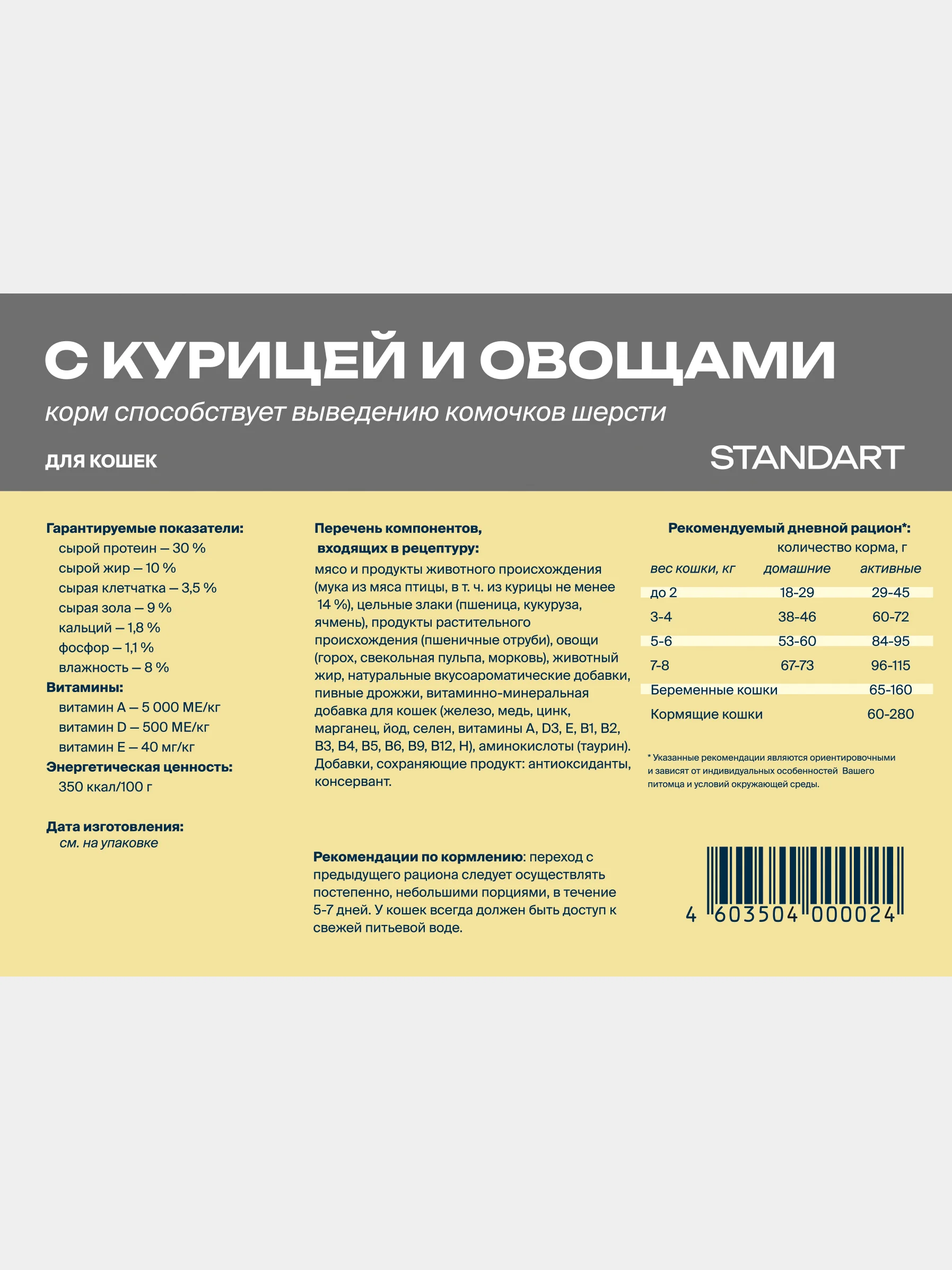 Корм сухой для кошек "Profifeed", для вывода шерсти, с курицей и овощами, 10 кг