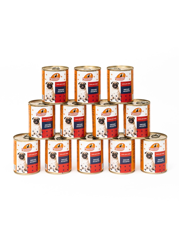 Корм консервированный Profifeed для собак Мясное ассорти 340 г, 12 шт